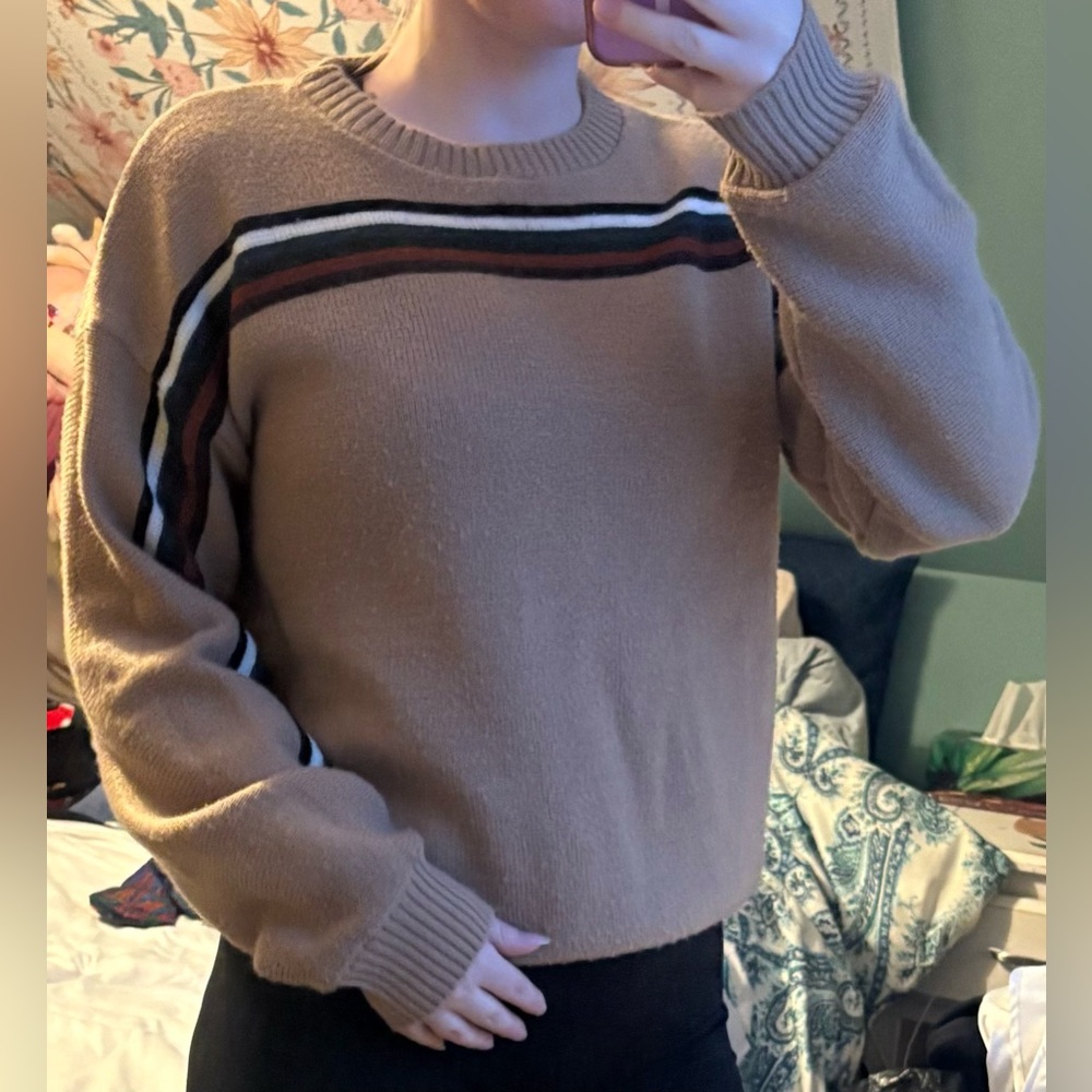 Tan Striped Women's Sweater